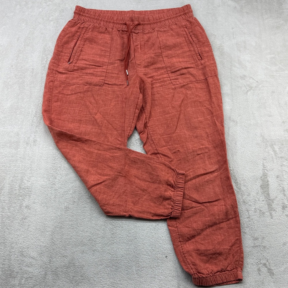 Athleta Retreat Jogger Pants Women 14 Orange Linen Boho Coastal Travel Lagenlook